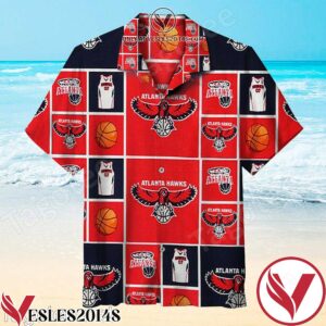 Atlanta Hawks Red And Navy Squares Hawaiian Shirt, Unique Gifts For Friends - Vesles2014S 1