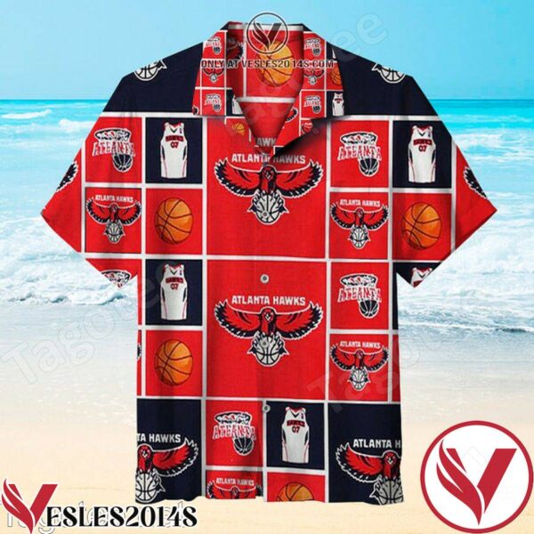 Atlanta Hawks Red And Navy Squares Hawaiian Shirt, Unique Gifts For Friends - Vesles2014S 1