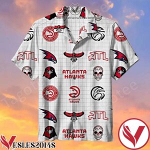 Atlanta Hawks White Pattern Squares Background Hawaiian Shirt, Unique Gifts For Friends - Vesles2014S 1