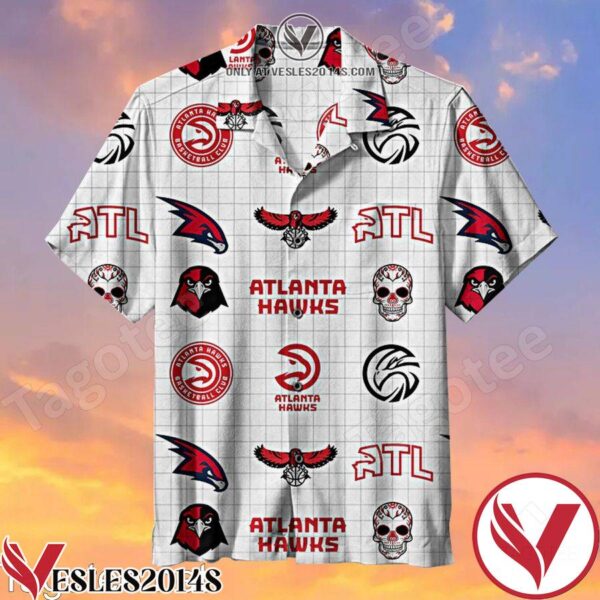 Atlanta Hawks White Pattern Squares Background Hawaiian Shirt, Unique Gifts For Friends - Vesles2014S 1