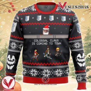 Attack on Titan Colossal Claus Ugly Christmas Sweater, Unique Christmas Gift For Fans - Vesles2014S