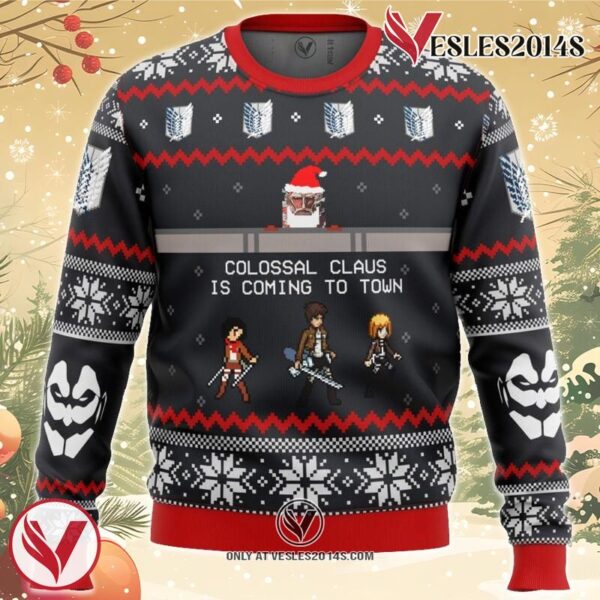 Attack on Titan Colossal Claus Ugly Christmas Sweater, Unique Christmas Gift For Fans - Vesles2014S