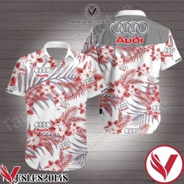 Audi Red Tropical Floral White Hawaiian Shirt, Unique Gifts For Friends - Vesles2014S 1