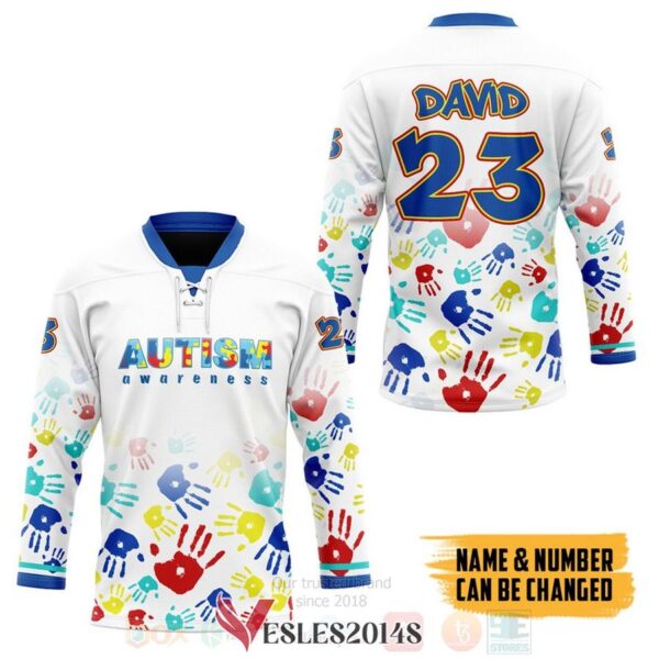 Autism Awareness White Personalized Hockey Jersey, Trending Gifts For Fans - Vesles2014s 2
