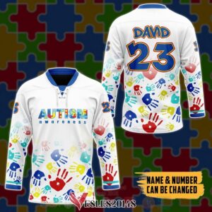 Autism Awareness White Personalized Hockey Jersey, Trending Gifts For Fans - Vesles2014s 3