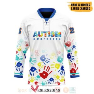 Autism Awareness White Personalized Hockey Jersey, Trending Gifts For Fans - Vesles2014s
