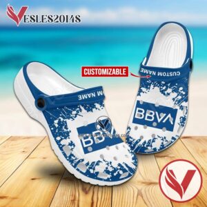 BBVA Bank Logo Crocs Clogs, Unique Footwear For Fans