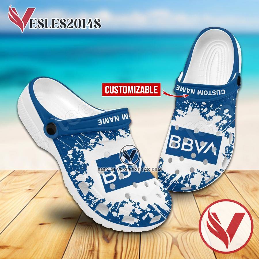 BBVA Bank Logo Crocs Clogs, Unique Footwear For Fans
