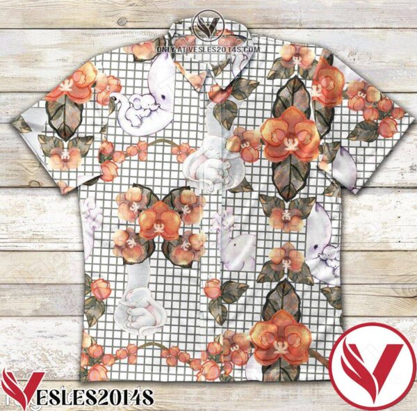 Baby Elephant And Mother Flower Squares Background Hawaiian Shirt, Unique Gifts For Friends - Vesles2014S 1