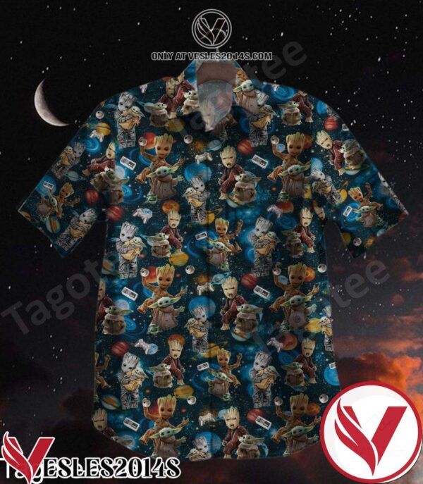 Baby Groot And Yoda Planets Wallpaper Hawaiian Shirt, Unique Gifts For Friends - Vesles2014S 1
