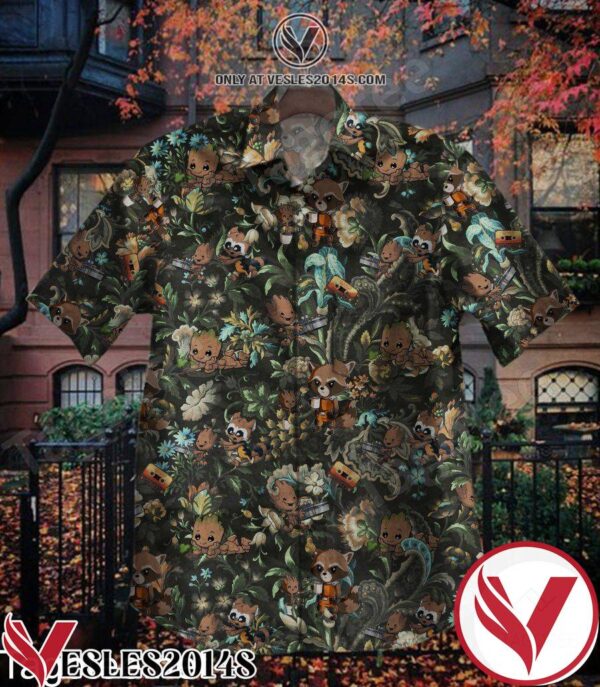 Baby Groot Playing With Rocket Hawaiian Shirt, Unique Gifts For Friends - Vesles2014S 1