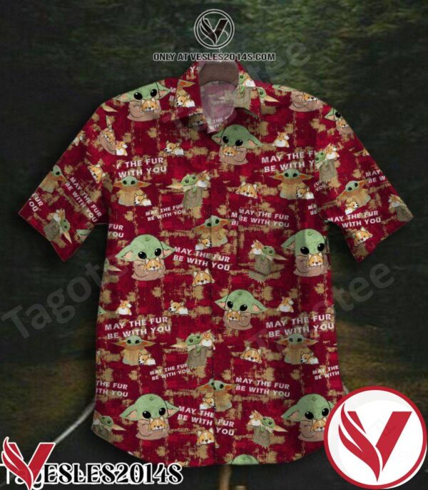 Baby Yoda And Dog May The Fur Be With You Red Hawaiian Shirt, Unique Gifts For Friends - Vesles2014S 1