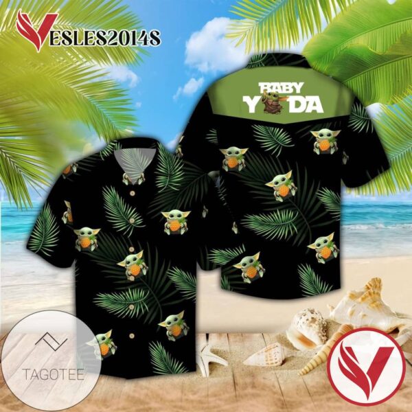 Baby Yoda Hug Pineapple Graphic Print Short Sleeve Hawaiian Casual Shirt Vesles2014S 1