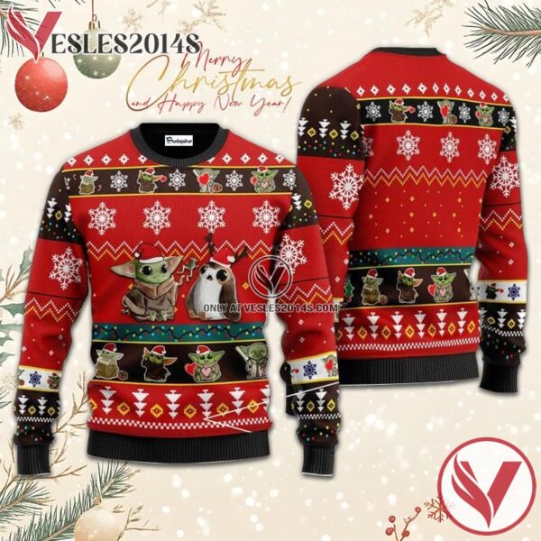 Baby Yoda Snow Christmas Ugly Sweater, Unique Winter Outfits For Fans - Vesles2014S  1
