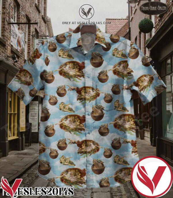 Baby Yoda The Creation Of Adam Sky Clouds Hawaiian Shirt, Unique Gifts For Friends - Vesles2014S 1