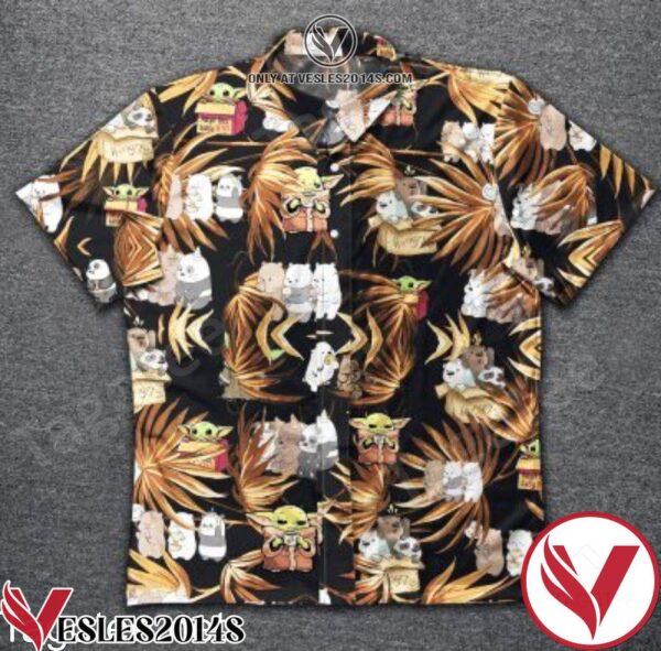 Baby Yoda We Bare Bear Brown Palm Leaf Hawaiian Shirt, Unique Gifts For Friends - Vesles2014S 1
