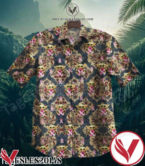 Baby Yoda With Cancer Ribbon Hawaiian Shirt, Unique Gifts For Friends - Vesles2014S 1