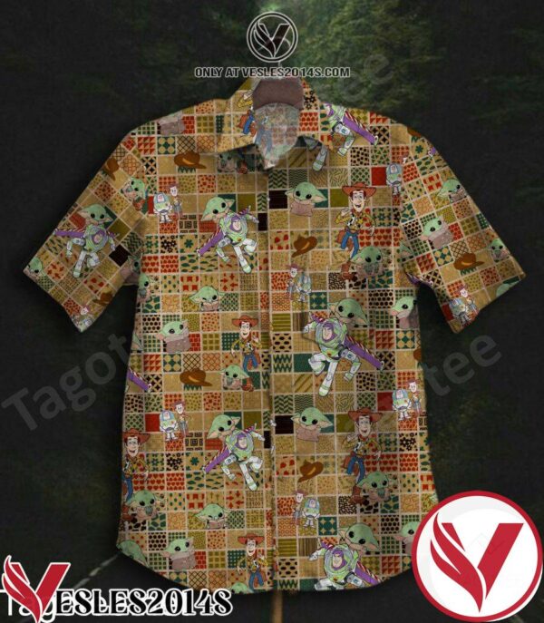 Baby Yoda Woody And Toy Story Buzz Lightyear Quilt Background Different Pattern Stock Hawaiian Shirt, Unique Gifts For Friends - Vesles2014S 1