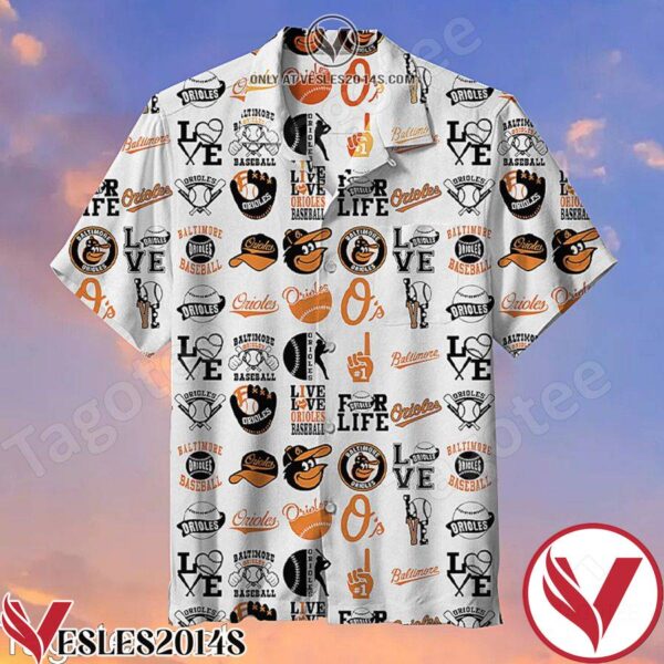 Baltimore Orioles Logo And Symbol Line Up White Hawaiian Shirt, Unique Gifts For Friends - Vesles2014S 1