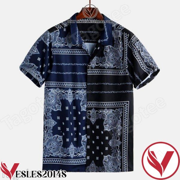 Bandana Print Black And Navy Hawaiian Shirt, Unique Gifts For Friends - Vesles2014S 1