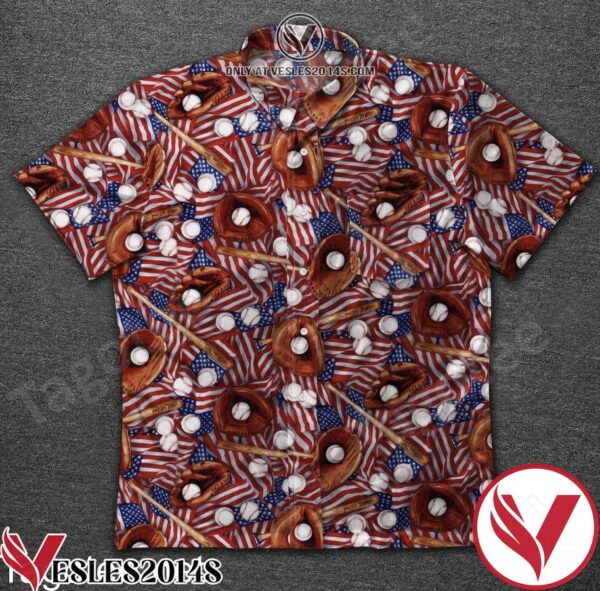 Baseball American Flag Vintage Hawaiian Shirt, Unique Gifts For Friends - Vesles2014S 1