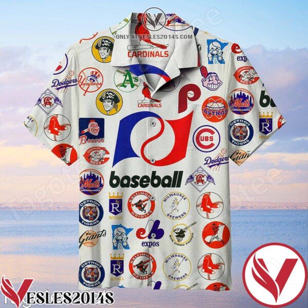 Baseball League Retro Logo White Hawaiian Shirt, Unique Gifts For Friends - Vesles2014S 1