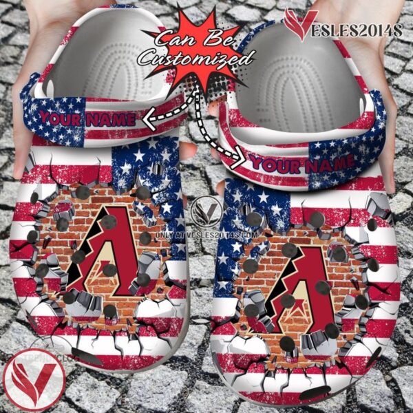 Baseball Personalized ADiamondbacks American Flag Breaking Wall Clog Shoes, Unique Gift From  Vesles2014S
