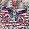 Baseball Personalized NY Mets American Flag Breaking Wall Clog Shoes, Unique Gift From  Vesles2014S