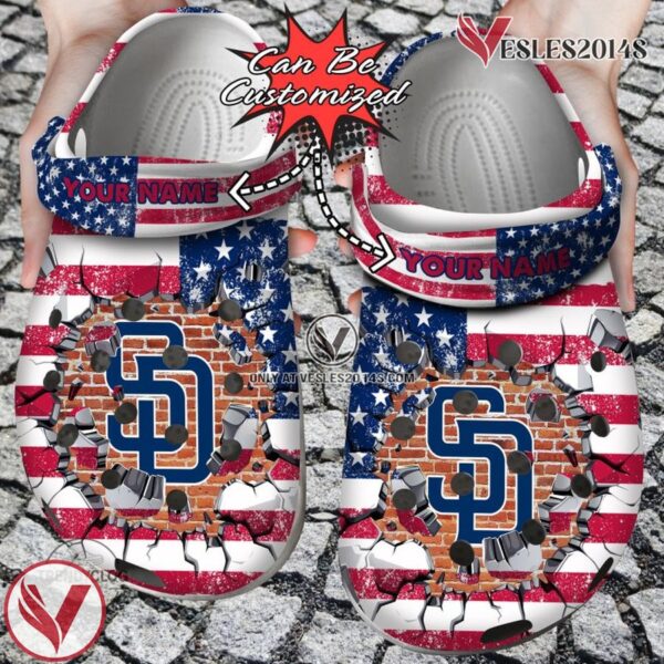 Baseball Personalized Padres Flag Breaking Wall Clog Shoes, Unique Gift From  Vesles2014S