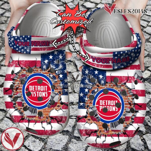 Basketball Personalized DPistons American Flag Breaking Wall Clog Shoes, Unique Gift From  Vesles2014S