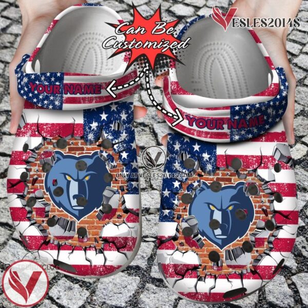Basketball Personalized MGrizzlies American Flag Breaking Wall Clog Shoes, Unique Gift From  Vesles2014S