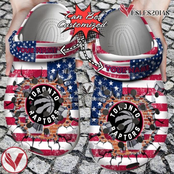 Basketball Personalized TRaptors American Flag Breaking Wall Clog Shoes, Unique Gift From  Vesles2014S