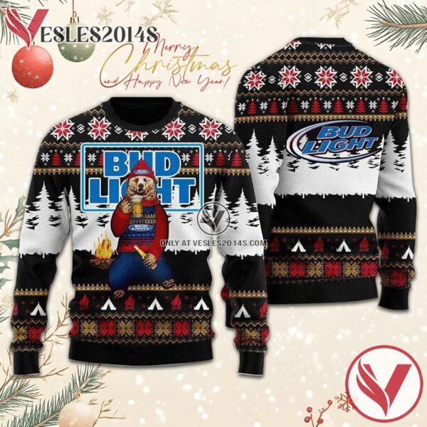 Bear Drinking Bud Light Christmas Ugly Sweater, Unique Winter Outfits For Fans - Vesles2014S  1