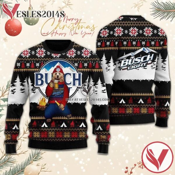 Bear Drinking Busch Light Christmas Ugly Sweater, Unique Winter Outfits For Fans - Vesles2014S  1
