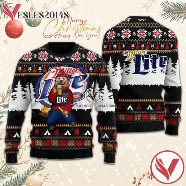 Bear Drinking Miller Lite Christmas Ugly Sweater, Unique Winter Outfits For Fans - Vesles2014S  1