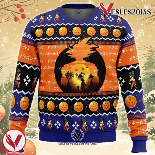 Beautiful Sunset Dragon Ball Z Ugly Christmas Sweater, Unique Christmas Gift For Fans - Vesles2014S