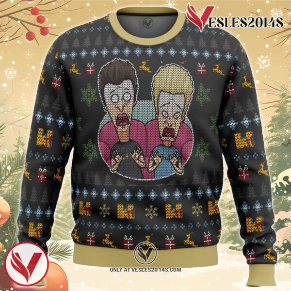 Beavis and Butthead Surprise Reaction Ugly Christmas Sweater, Unique Christmas Gift For Fans - Vesles2014S
