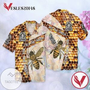 Bee The Queen For Men And Women Graphic Print Short Sleeve Hawaiian Casual Shirt Vesles2014S