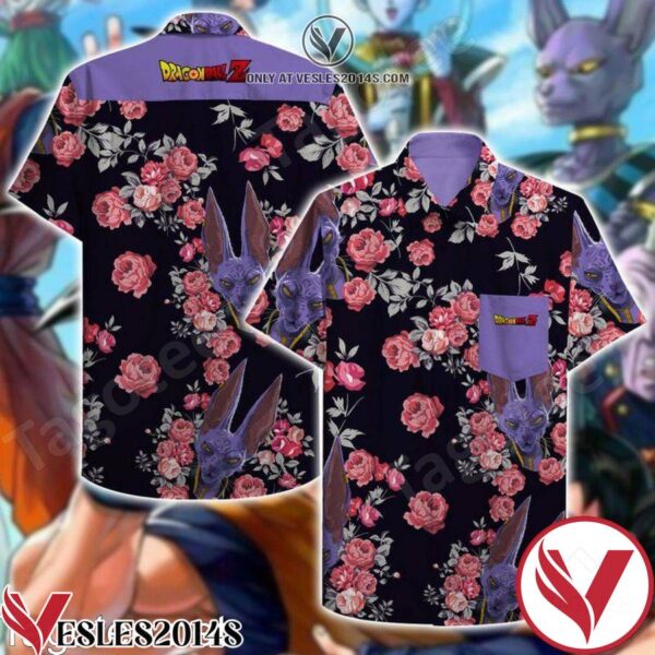 Beerus Dragon Ball Z Rose Purple And Black Hawaiian Shirt, Unique Gifts For Friends - Vesles2014S 1
