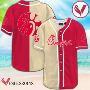 Beige And Red Split Chick Fil A Baseball Jersey, Perfect Gifts For Fans - Vesles2014S