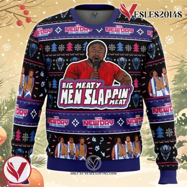 Big Meaty Men Slappin Meat The New Day Ugly Christmas Sweater, Unique Christmas Gift For Fans - Vesles2014S