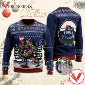 Bigfoot Santa Christmas Tree Lights Hate People Ugly Sweater, Unique Winter Outfits For Fans - Vesles2014S  1