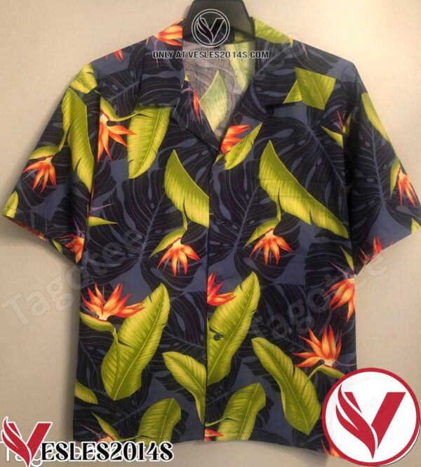 Bird Of Paradise On Blue Buttoned Shirt Hawaiian Shirt, Unique Gifts For Friends - Vesles2014S 1