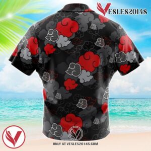 Black Aloha Akatsuki Naruto Hawaiian Button Up Shirt, Perfect Gifts For Anime Lovers - Vesles2014S 2