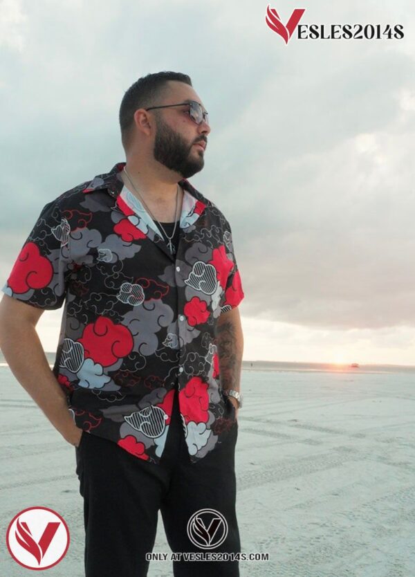 Black Aloha Akatsuki Naruto Hawaiian Button Up Shirt, Perfect Gifts For Anime Lovers - Vesles2014S 4