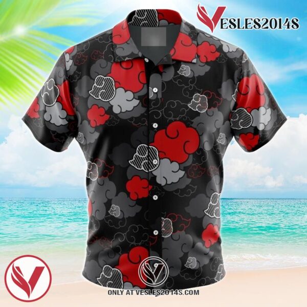 Black Aloha Akatsuki Naruto Hawaiian Button Up Shirt, Perfect Gifts For Anime Lovers - Vesles2014S