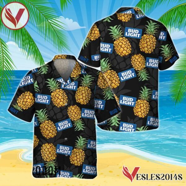 Black Aloha Pineapple Bud Light Hawaiian Shirt, Best Summer Gifts For Fans - Vesles2014S