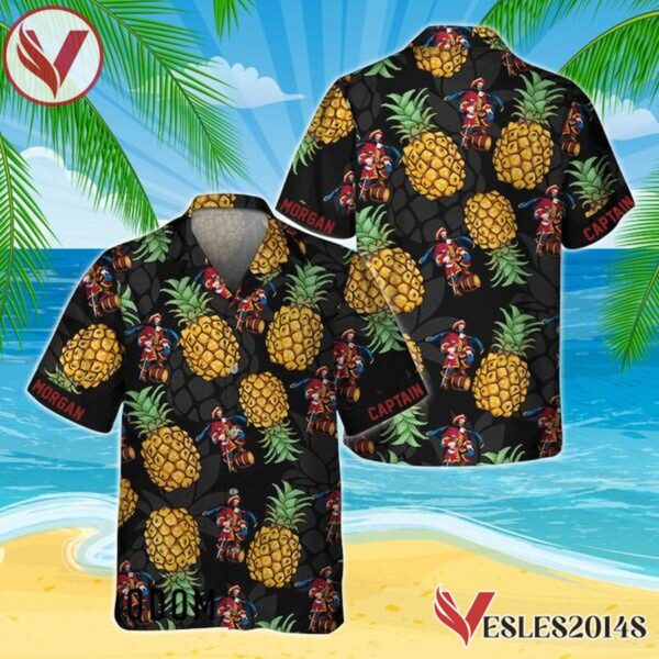 Black Aloha Pineapple Captain Morgan Hawaiian Shirt, Best Summer Gifts For Fans - Vesles2014S