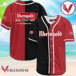 Black And Crimson Split Rheingold Beer Baseball Jersey, Perfect Gifts For Fans - Vesles2014S