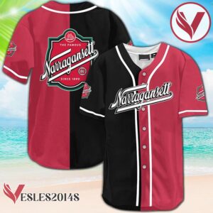 Black And Maroon Split Narragansett Beer Baseball Jersey, Perfect Gifts For Fans - Vesles2014S